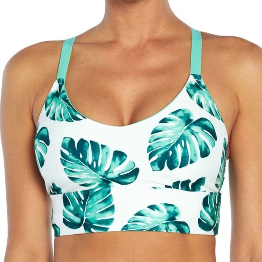 Women’s Tropical Palm Leaf Sports Athletic Bra White Green Wildfox Size Large